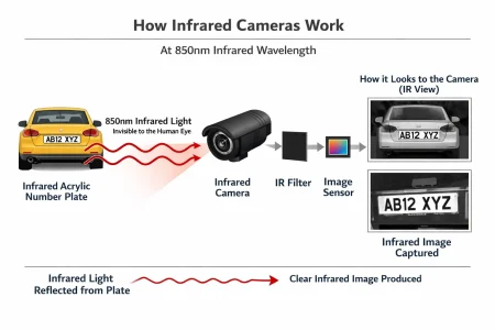 850nm infrared wavelength diagram showing how ANPR cameras detect number plates
