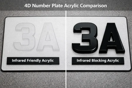 Comparison of infrared friendly vs infrared blocking black acrylic for 4D number plates