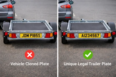 Comparison of vehicle cloned plate vs unique legal trailer plate in the UK | JDM Plates | 3rd February 2026 Comparison of vehicle-cloned plate vs unique legal trailer plate in the UK