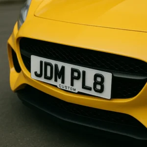 Custom gel number plate on UK sports car 