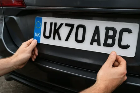 DVLA approved custom number plate being fitted to UK car