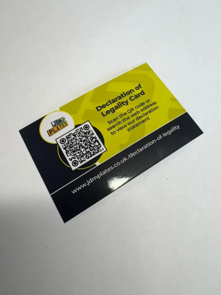 Declaration of Legality Card Rear | JDM Plates | 24th August 2025