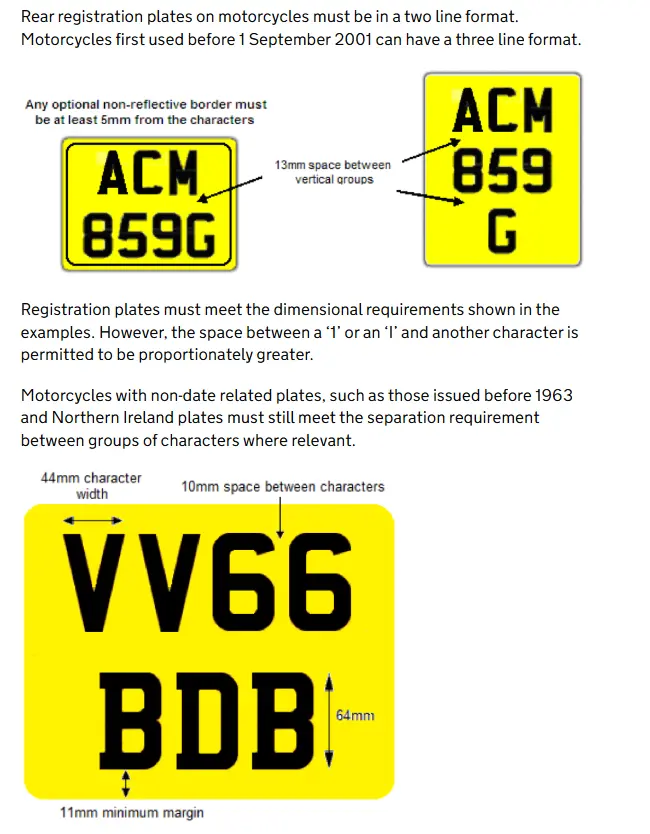 Motorcycle number plates MOT guide snippet