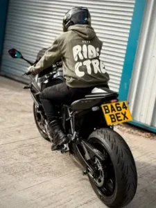 Motorcycle with smallest legal custom number plate in the UK 
