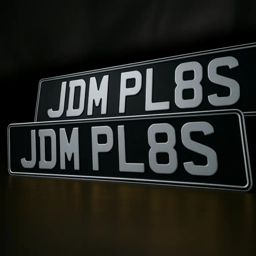 Pressed Metal Black and Silver Number Plates