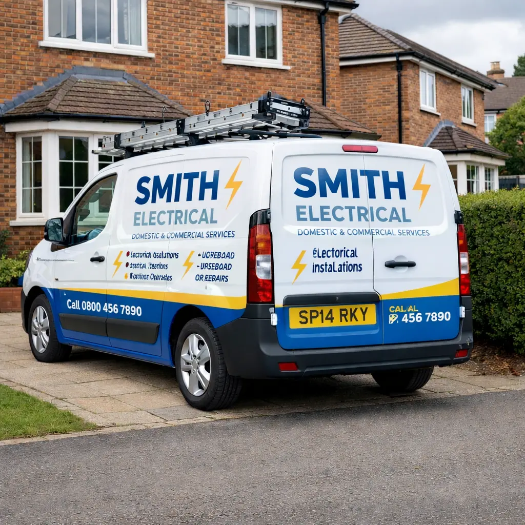 SP14 RKY Personalised number plate on a electrical business branded vehicle | JDM Plates | 12th March 2026 SP14 RKY Personalised number plate on a electrical business branded vehicle