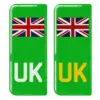 Yes front or rear (green with UK flag & text) - A front plate selection above will be given white text option and a rear will be given yellow text option. +£5.00