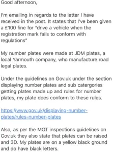 email correspondence #2 regarding 4d number plate fine